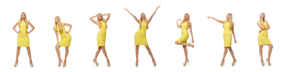 Obraz premium Pretty fair girl in yellow dress isolated on white
