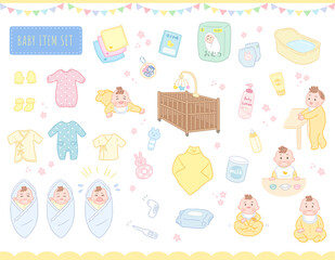 赤ちゃん 育児グッズ イラストセット