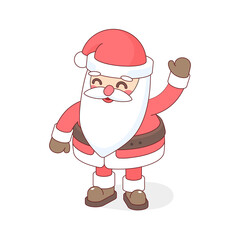 Isometric Santa Claus waving by hand. Funny happy Santa character. For new year web banners, invitation, cards. Vector illustration isolated on white background