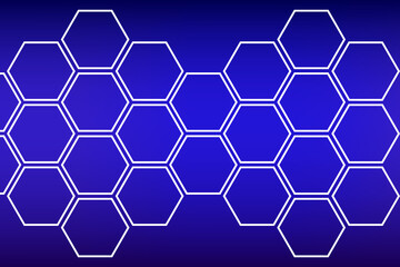 White honeycombs on a blue background. Polygonal texture. Hi-tech abstract background with honeycomb elements.