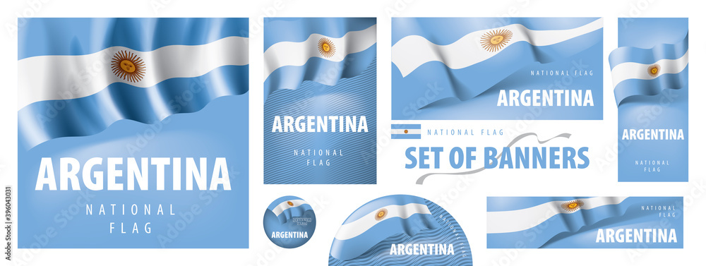 Sticker vector set of banners with the national flag of the argentina