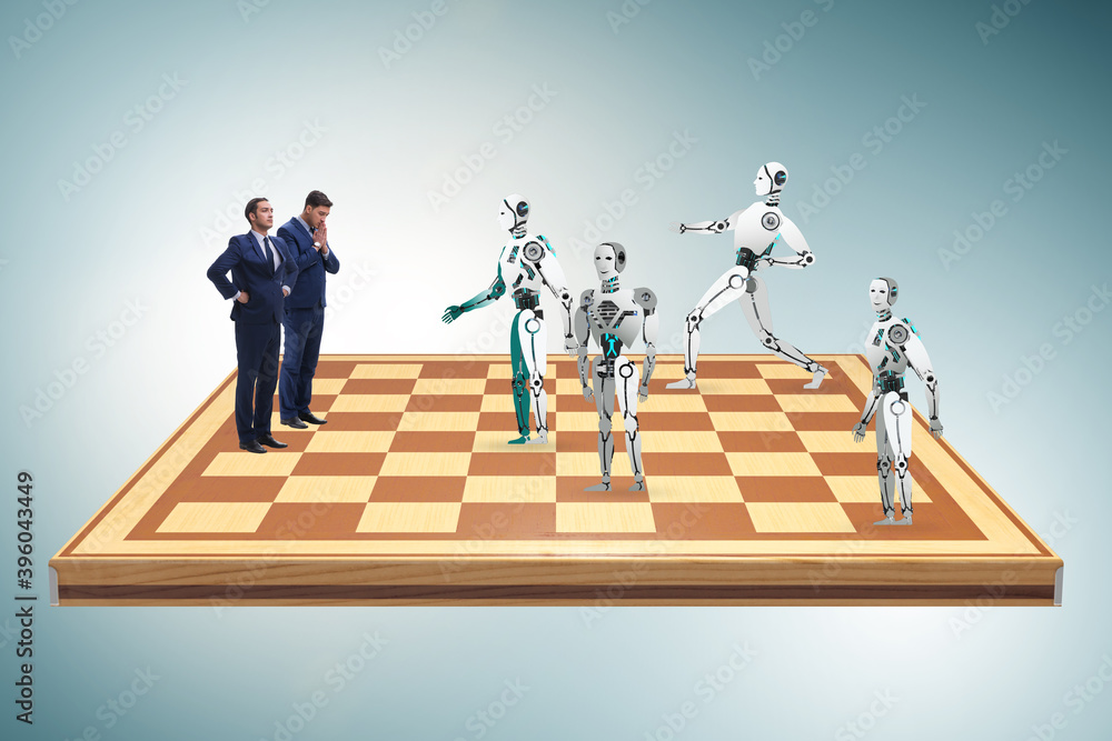 Poster concept of rivalry between robots and humans