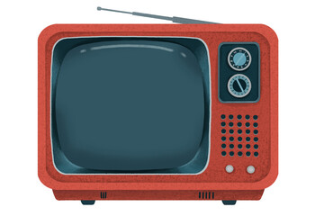 classic red retro tv with antenna drawing