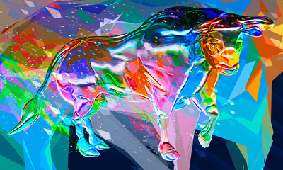 Obraz na płótnie Canvas White metal bull in abstract colorful style illustration