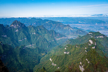 Naklejka premium Beautiful landscape of Tianmen mountain national park, Hunan province, Zhangjiajie The Heaven Gate of Tianmen Shan, mountain in china