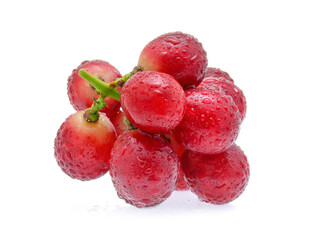 Grapes red with drops of water isolated on white background.