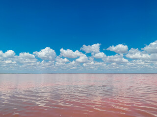 rose water salt lake and blue sky with clouds of landscape