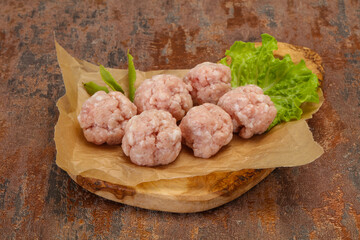 Homemade raw pork minced meatball for cooking
