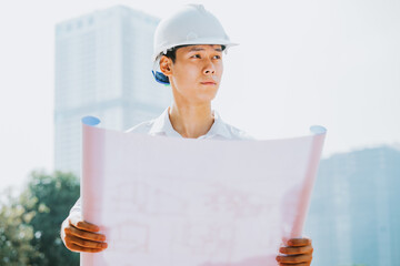 Asian construction engineers are doing experimental tests at the site