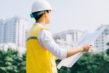 Asian construction engineers are doing experimental tests at the site