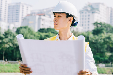 Asian construction engineers are doing experimental tests at the site