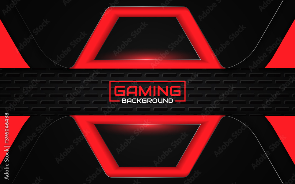 Poster abstract futuristic black and red gaming background with modern esport shapes. vector design templat