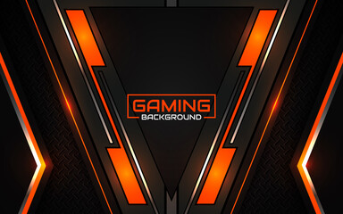 Abstract futuristic black and orange gaming background with modern esport shapes. Vector design template technology concept can use element game banner, sport poster, cyber wallpaper, web streaming © Majri