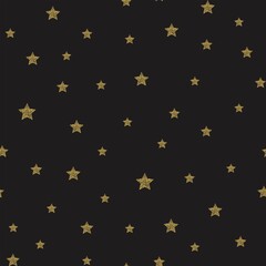Seamless pattern with gold stars on black background.
festive background with gold falling stars. Holiday pattern.Ornament for gift wrapping paper, fabric.Pattern for Christmas. xmas and celebrations.