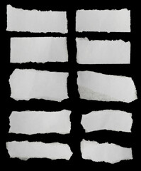 collection paper torn or ripped pieces of paper in black background
