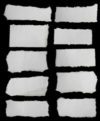 collection paper torn or ripped pieces of paper in black background
