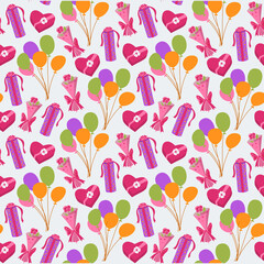 Seamless cute balloon and gifts background pattern in vector