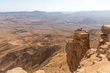 Beautiful dramatic view of the desert. Wilderness. Nature landscape. Makhtesh crater Ramon Crater, Israel. High quality photo © Avi