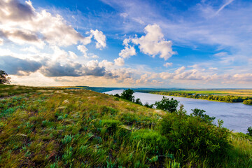 Fototapeta na wymiar View of steppe and upper area river Don in Russia