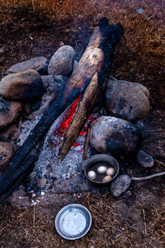 Motorcycle Camping Cooking Bonfire In Arunachal