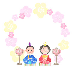 水彩で描いたかわいいひな祭りのフレーム