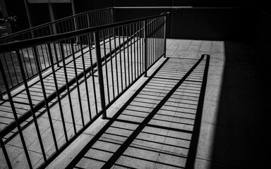 Black and white photo of a handrail