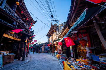  Street view local visitor and tourist in Furong Ancient Town (Furong Zhen, Hibiscus Town), China. Furong Ancient Town is famous tourism attraction place.