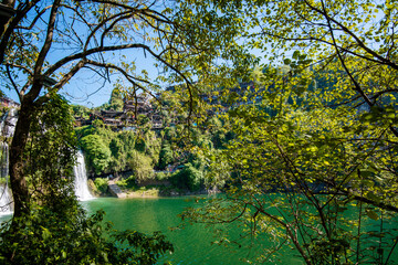 The Wangcun Waterfall at Furong Ancient Town. Amazing beautiful landscape scene of Furong Ancient Town (Furong Zhen, Hibiscus Town), China