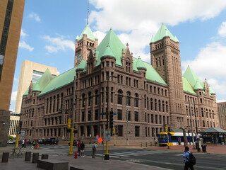 Historic City Hall in Minneapolis, Minnesota. The building is jointly owned by the city and county and managed by Municipal Building Commission.