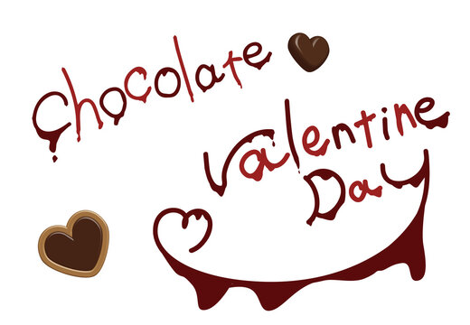 ツヤ無しの溶けたチョコ風のチョコレートとバレンタインデーの文字素材