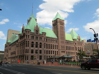 Historic City Hall in Minneapolis, Minnesota. The building is jointly owned by the city and county and managed by Municipal Building Commission.