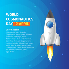 Rocket in space against the background of the starry sky with a place for the text. concept of business product on the market, space exploration, astronaut day holiday on April 12. Vector, illustratio
