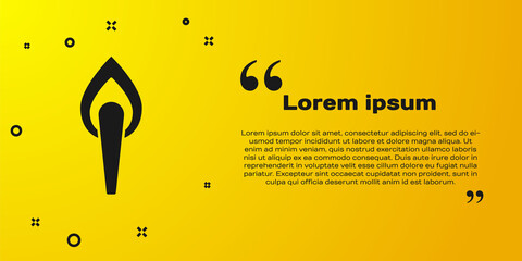 Black Torch flame icon isolated on yellow background. Symbol fire hot, flame power, flaming and heat. Vector.