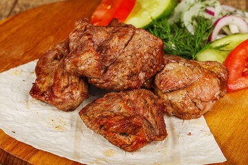 Grilled beef barbeque served vegetables