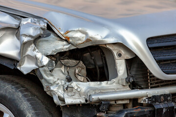 Close up body of car get damaged by accident