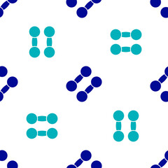 Blue Dumbbell icon isolated seamless pattern on white background. Muscle lifting icon, fitness barbell, gym, sports equipment, exercise bumbbell. Vector.