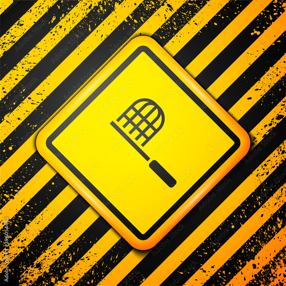Poster black butterfly net icon isolated on yellow background. warning sign. vector.