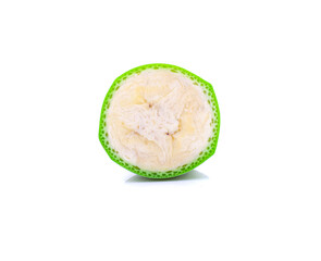 green bananas isolated on the white background.