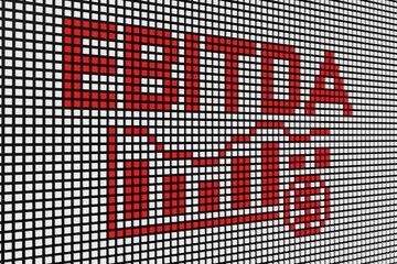 EBITDA text scoreboard blurred background 3d illustration