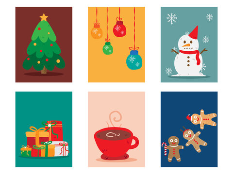 Cartoon Flat Vector Of Christmas And Happy Holidays Printable Tags.