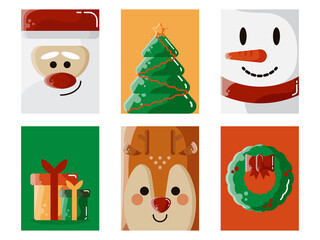 Cartoon flat vector of Christmas and Happy Holidays printable tags.