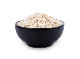 white sesame seed in bowl on white background.