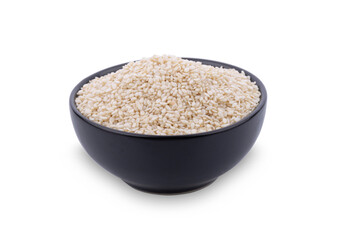 white sesame seed in bowl on white background.