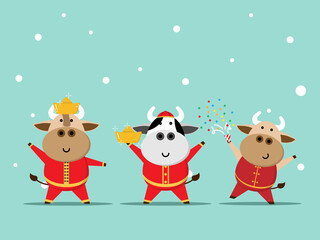 happy chinese new year, year of ox cute cow in red suit