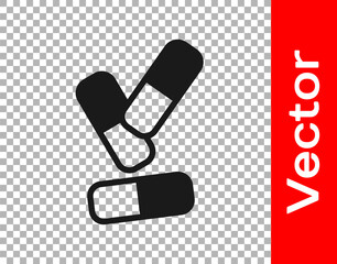 Black Vitamin complex of pill capsule icon isolated on transparent background. Healthy lifestyle. Vector.