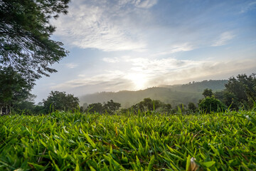 Mountain natural view in the morning time at Khao Kho, Thailand.