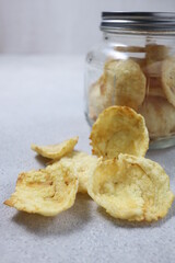Emping mlinjo. Emping are a type of Indonesian chips, a bite-size snack kripik cracker, made of melinjo or belinjo (Gnetum gnemon) nuts (which are seeds).