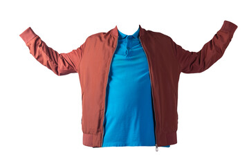 men's bomber jacket and polo shirt isolated on white background. fashionable casual wear