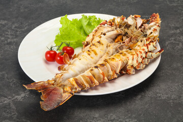 Grilled crayfish in the plate