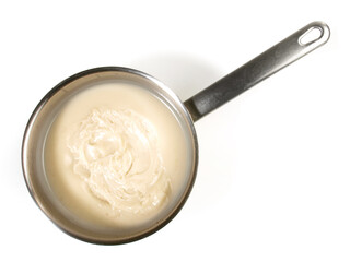 Pork Lard - Rendered Pig Fat in a Pot  isolated on white Background